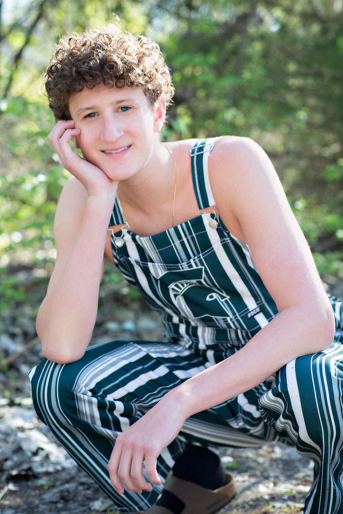 Chicago Senior Photographer 48 Suburban senior photographer - senior boy dressed in University of Michigan overalls by Marmalade Photography