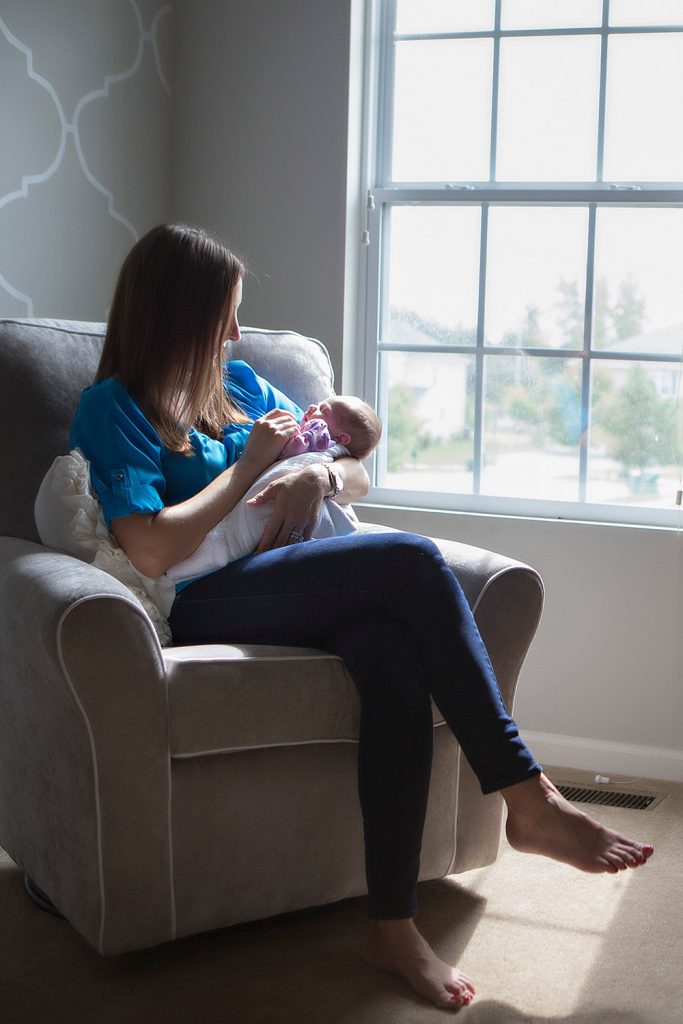 Suburban and Chicago Infant and Baby Photographer 26 Sunlit nursery photo with mom and baby at home in Chicagoland by Marmalade Photography