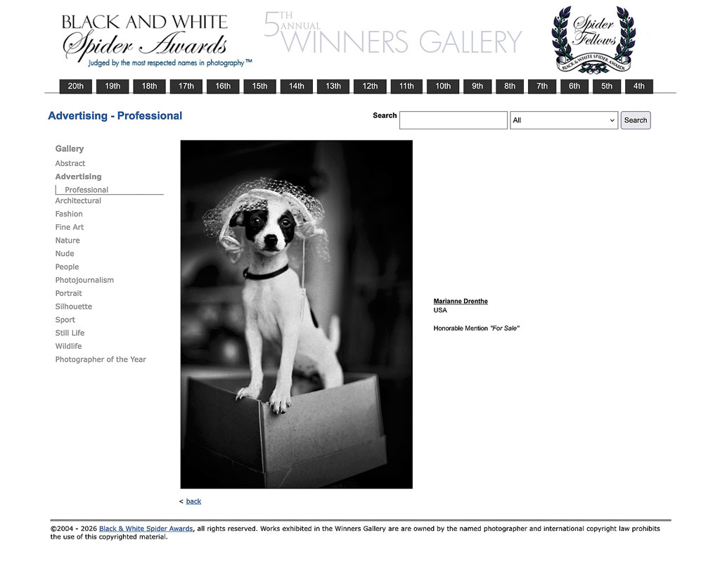 Press 6 Black and White Spider Awards Honorable Mention